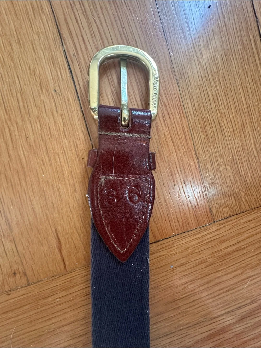 Preppy Nautical  Leather-Trim Belt with Brass Buckle 36 classic yacht club